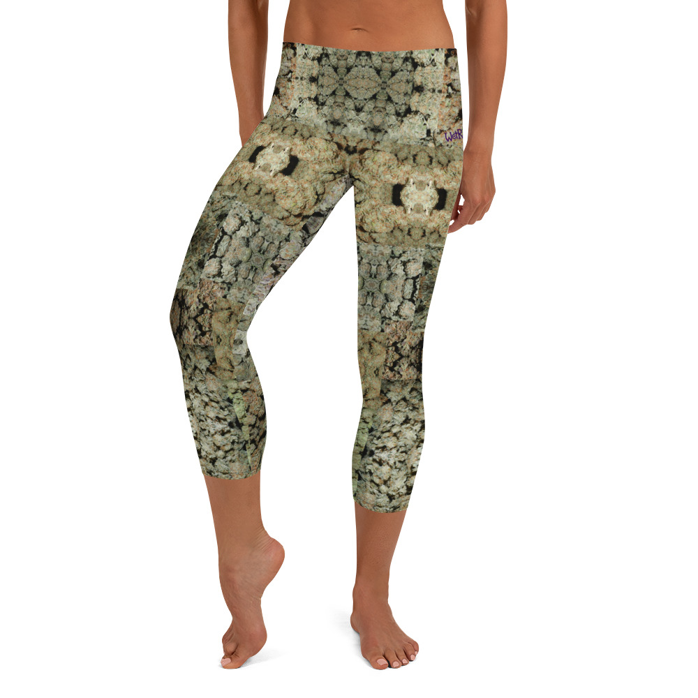 NW Nugz “Green Buds” Capri Leggings. Mirror-Image Photo-Mosaic Dried-Flower Art on Stretchy Pants - Image 5