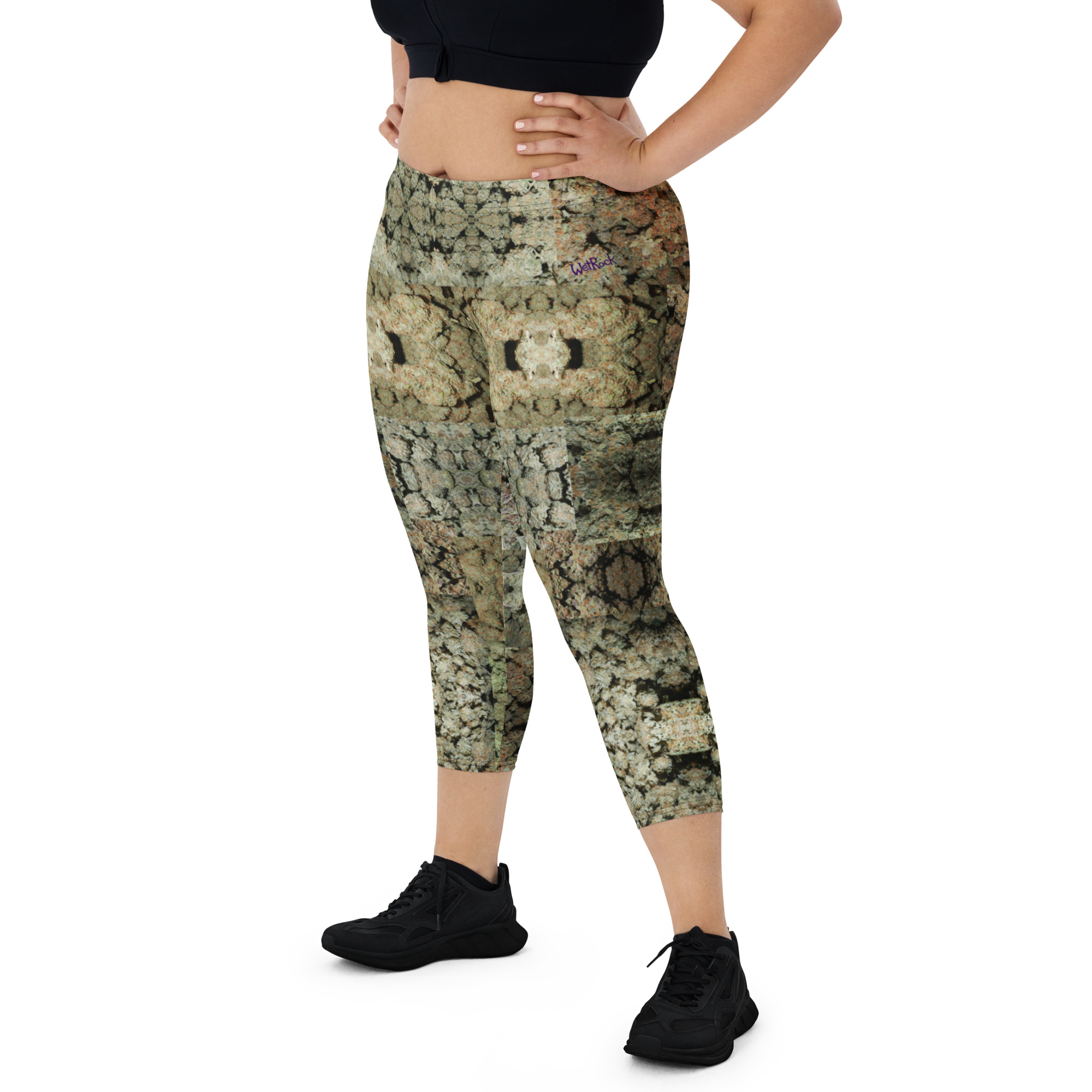 NW Nugz “Green Buds” Capri Leggings. Mirror-Image Photo-Mosaic Dried-Flower Art on Stretchy Pants - Image 6