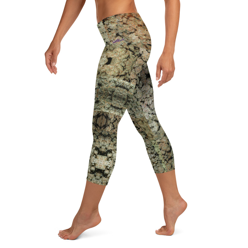 NW Nugz “Green Buds” Capri Leggings. Mirror-Image Photo-Mosaic Dried-Flower Art on Stretchy Pants - Image 3