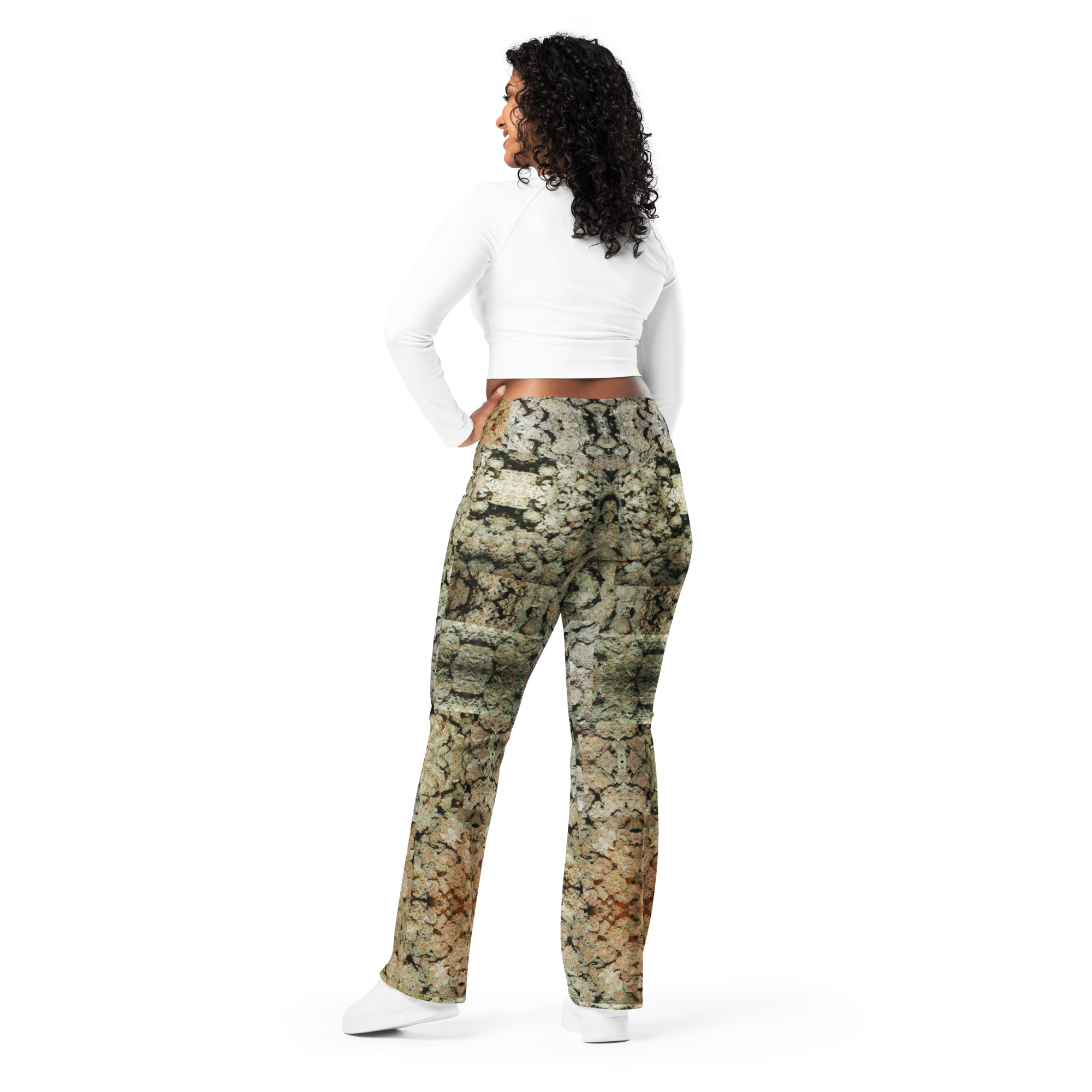 NW Nugz “Green Buds” Flare Leggings 2XS - 6XL. Photo-Mosaic Dried Flower Art on Stretchy Pants - Image 5