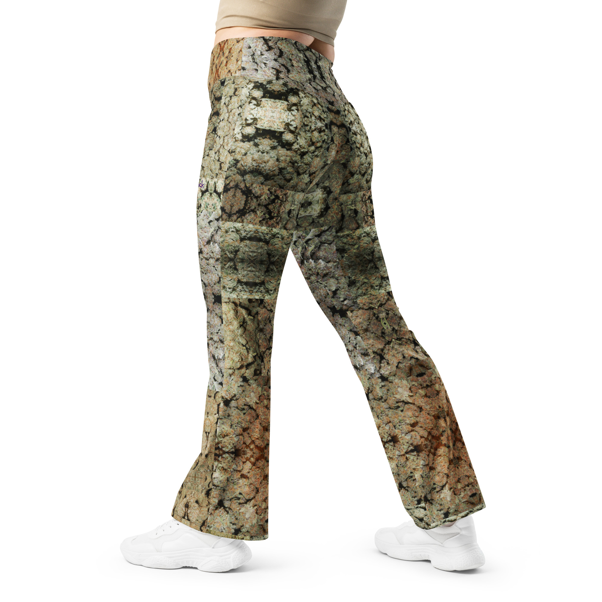 NW Nugz “Green Buds” Flare Leggings 2XS - 6XL. Photo-Mosaic Dried Flower Art on Stretchy Pants - Image 8