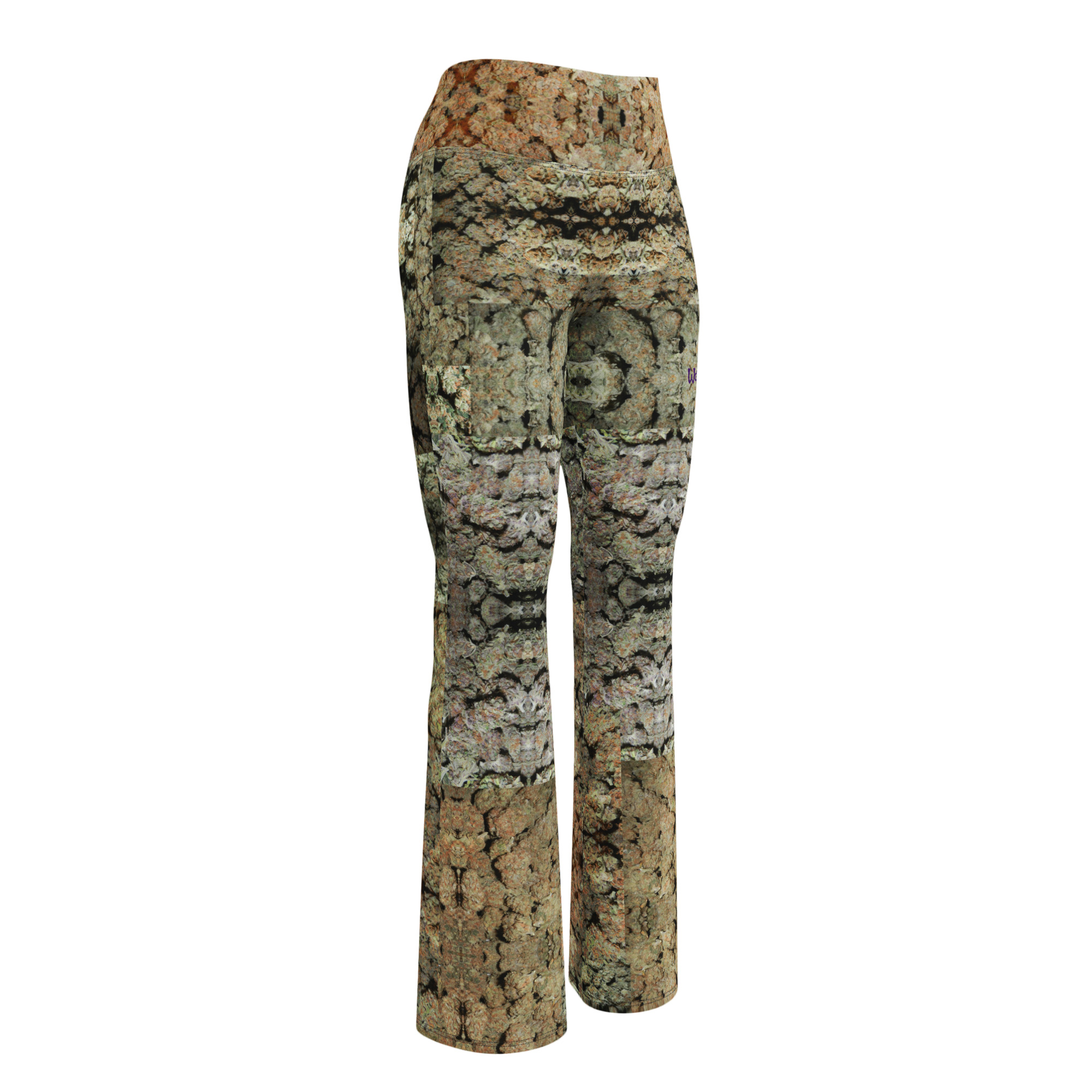 NW Nugz “Green Buds” Flare Leggings 2XS - 6XL. Photo-Mosaic Dried Flower Art on Stretchy Pants - Image 6