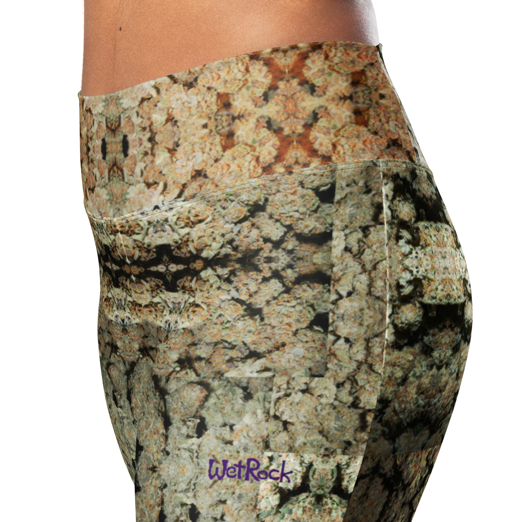 NW Nugz “Green Buds” Flare Leggings 2XS - 6XL. Photo-Mosaic Dried Flower Art on Stretchy Pants - Image 3