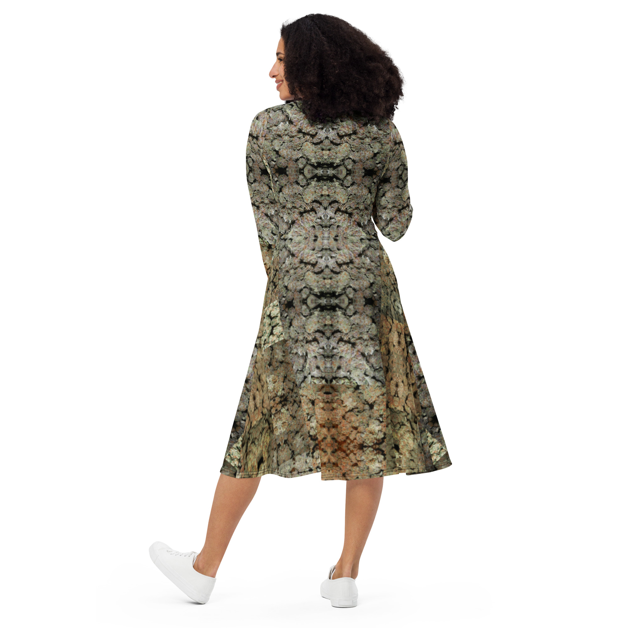 NW Nugz “Bud Face” long sleeve midi dress with pockets. Dried Flower Art - Image 6