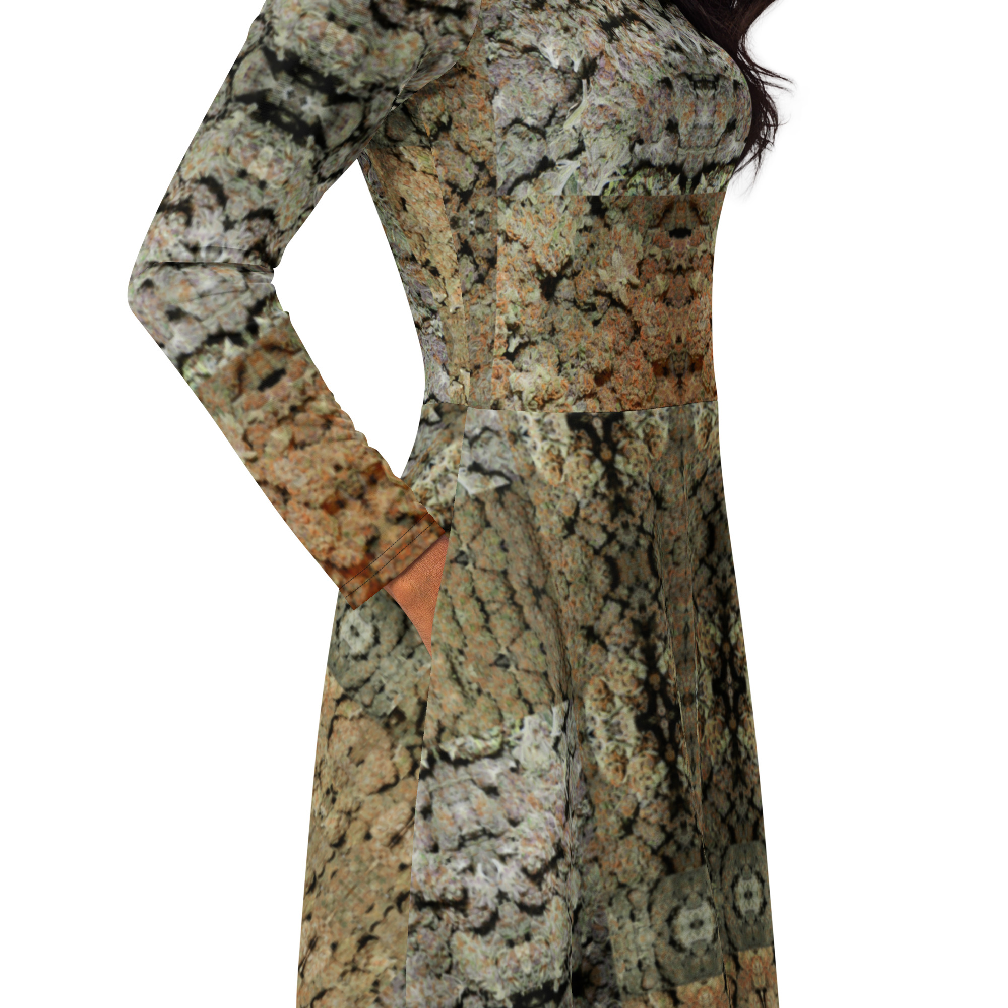 NW Nugz “Bud Face” long sleeve midi dress with pockets. Dried Flower Art - Image 5