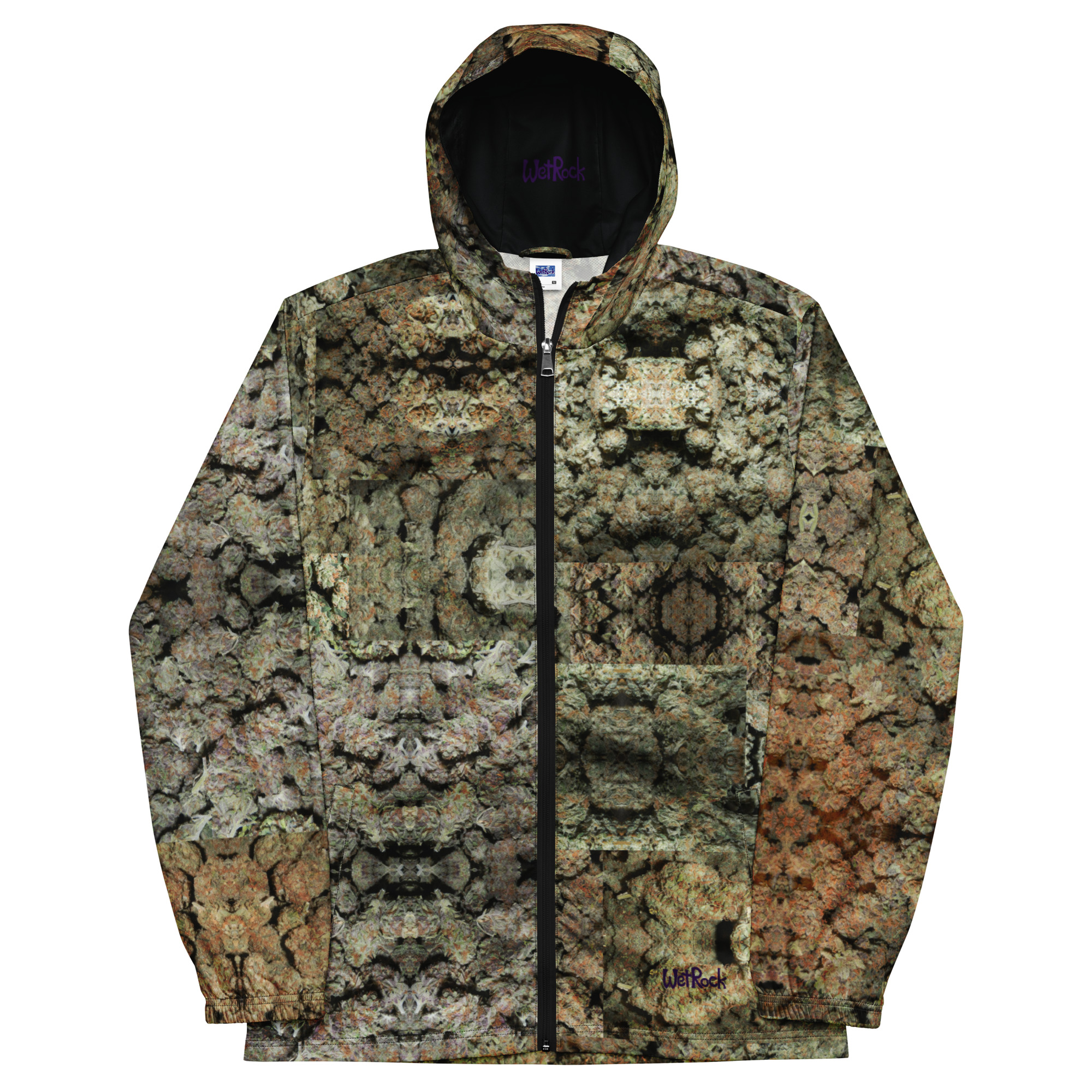 NW Nugz “Green Buds” Men’s windbreaker XS – 3XL. Photo-Mosaic Dried Flower Art