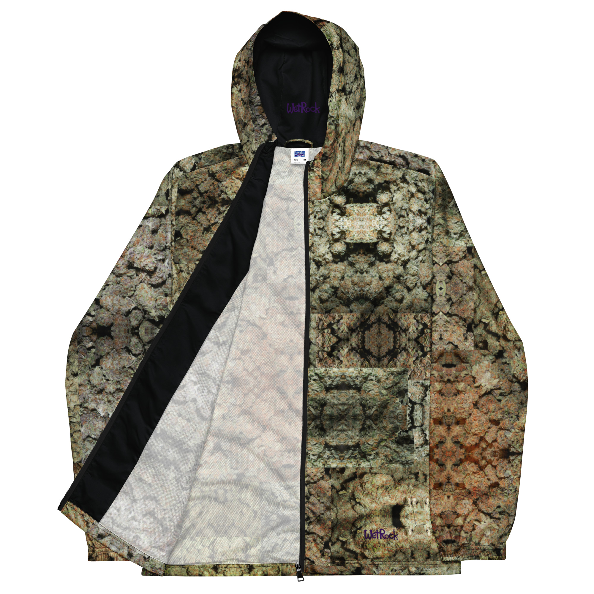 NW Nugz “Green Buds” Men’s windbreaker XS – 3XL. Photo-Mosaic Dried Flower Art - Image 4