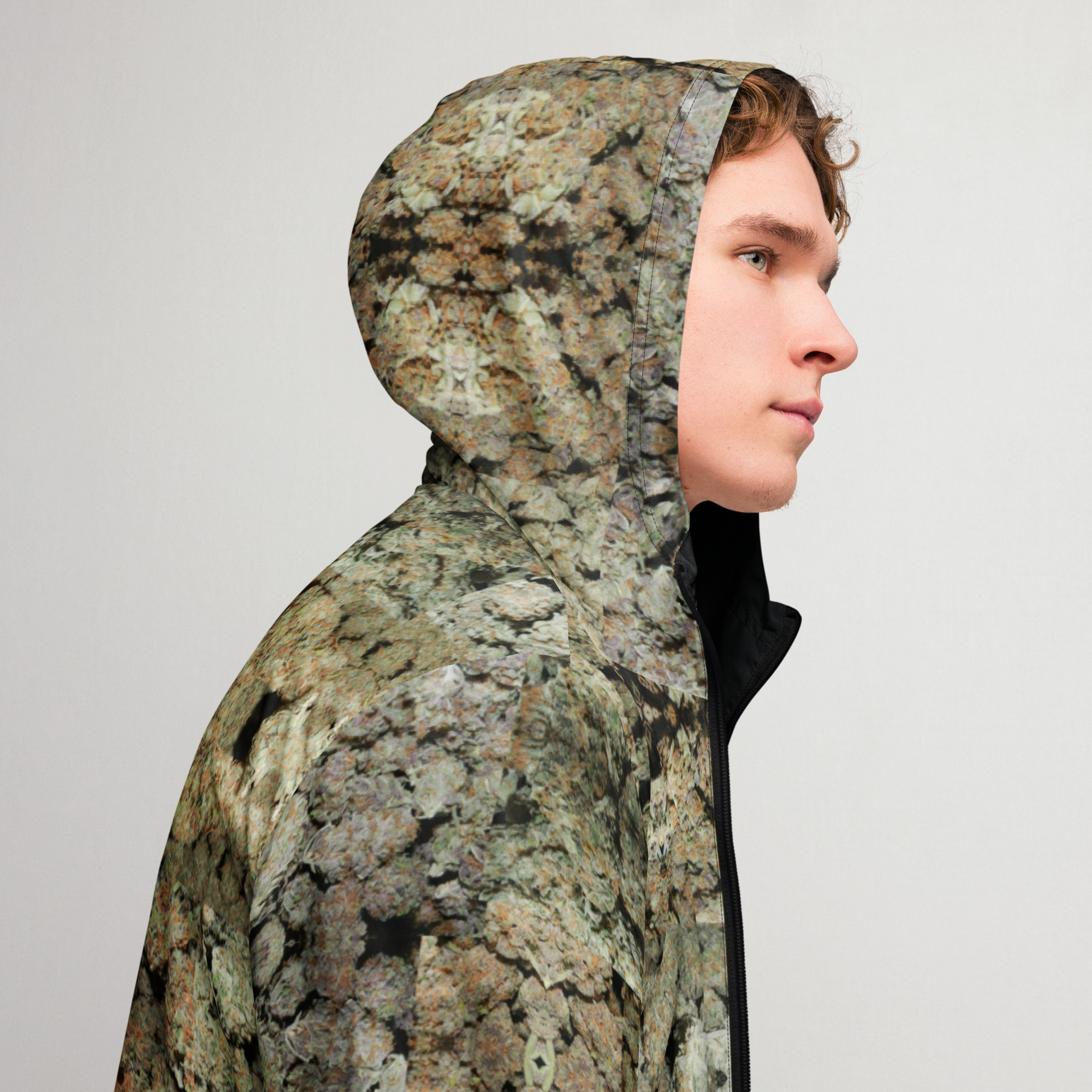 NW Nugz “Green Buds” Men’s windbreaker XS – 3XL. Photo-Mosaic Dried Flower Art - Image 6