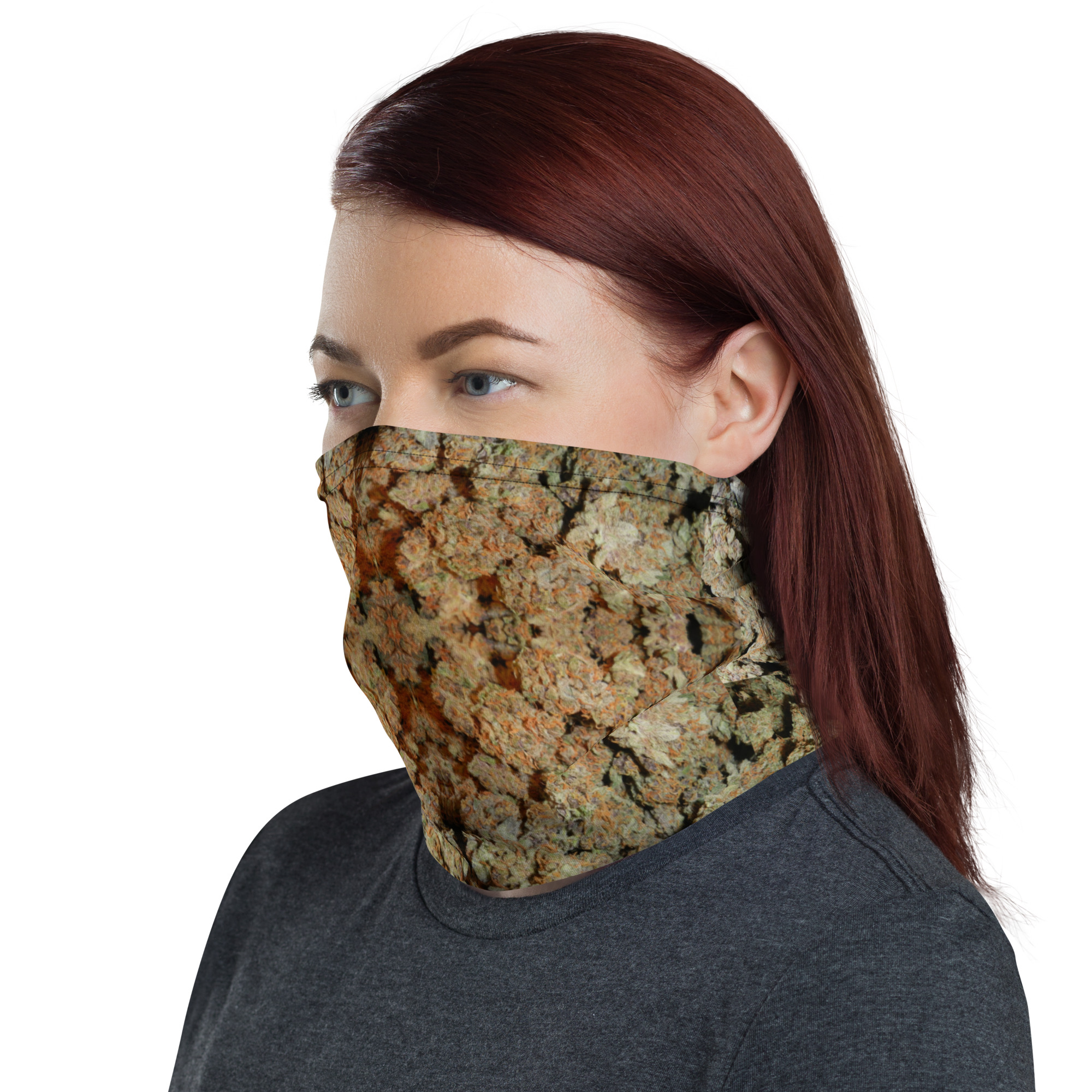 Orange Face NW Nugz “Green Buds” art Mask, Head Band, Neck Gaiter, Face Shield - Image 8
