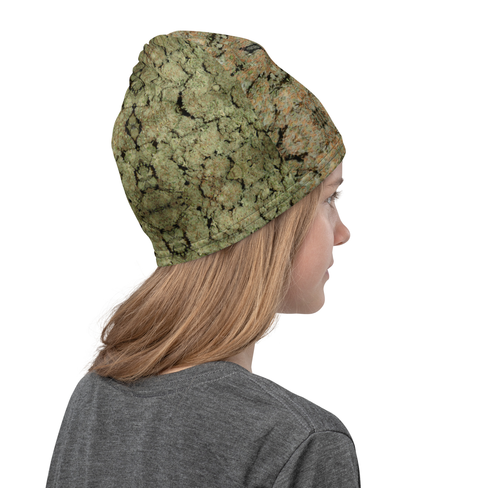 Orange Face NW Nugz “Green Buds” art Mask, Head Band, Neck Gaiter, Face Shield - Image 2