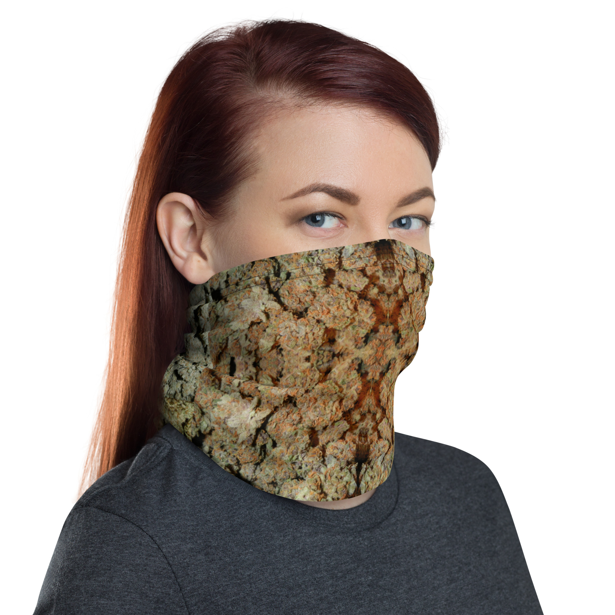 Orange Face NW Nugz “Green Buds” art Mask, Head Band, Neck Gaiter, Face Shield - Image 9