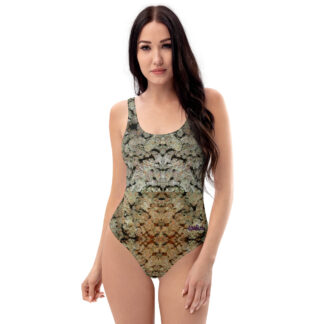 NW Nugz “Bud Face” Design One-Piece Swimsuit Photo-Mosaics Dried Flower Art