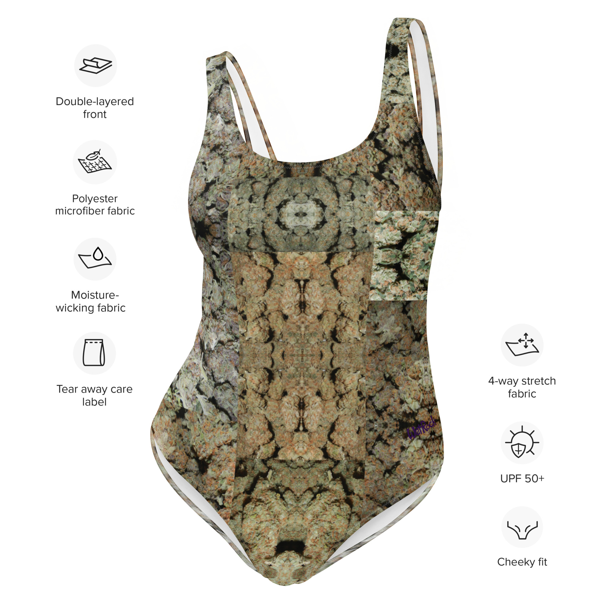 NW Nugz “Green Buds” Photo-Mosaics One-Piece Swimsuit Dried Flower Art - Image 2