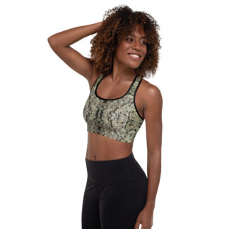 NW Nugz “Green Buds” Photo-Mosaic Padded Sports Bra. Dried Flower Art