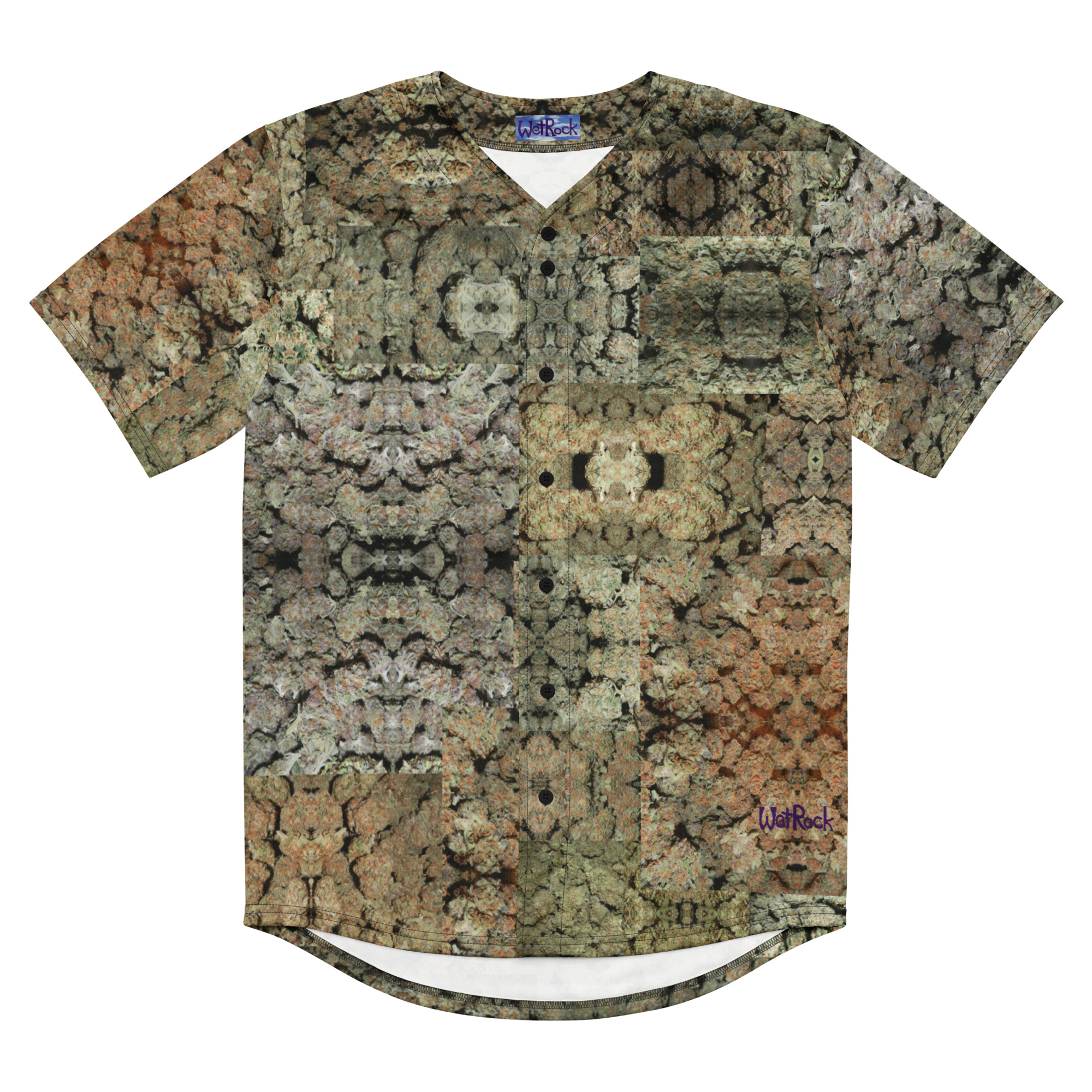 NW Nugz “Green Buds” Recycled baseball jersey 2XS-6XL. Photo-Mosaic Marijuana-Flower Art
