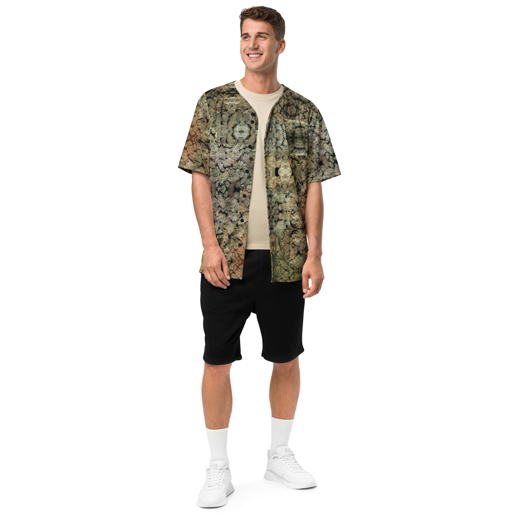 NW Nugz “Green Buds” Recycled baseball jersey 2XS-6XL. Photo-Mosaic Marijuana-Flower Art - Image 6