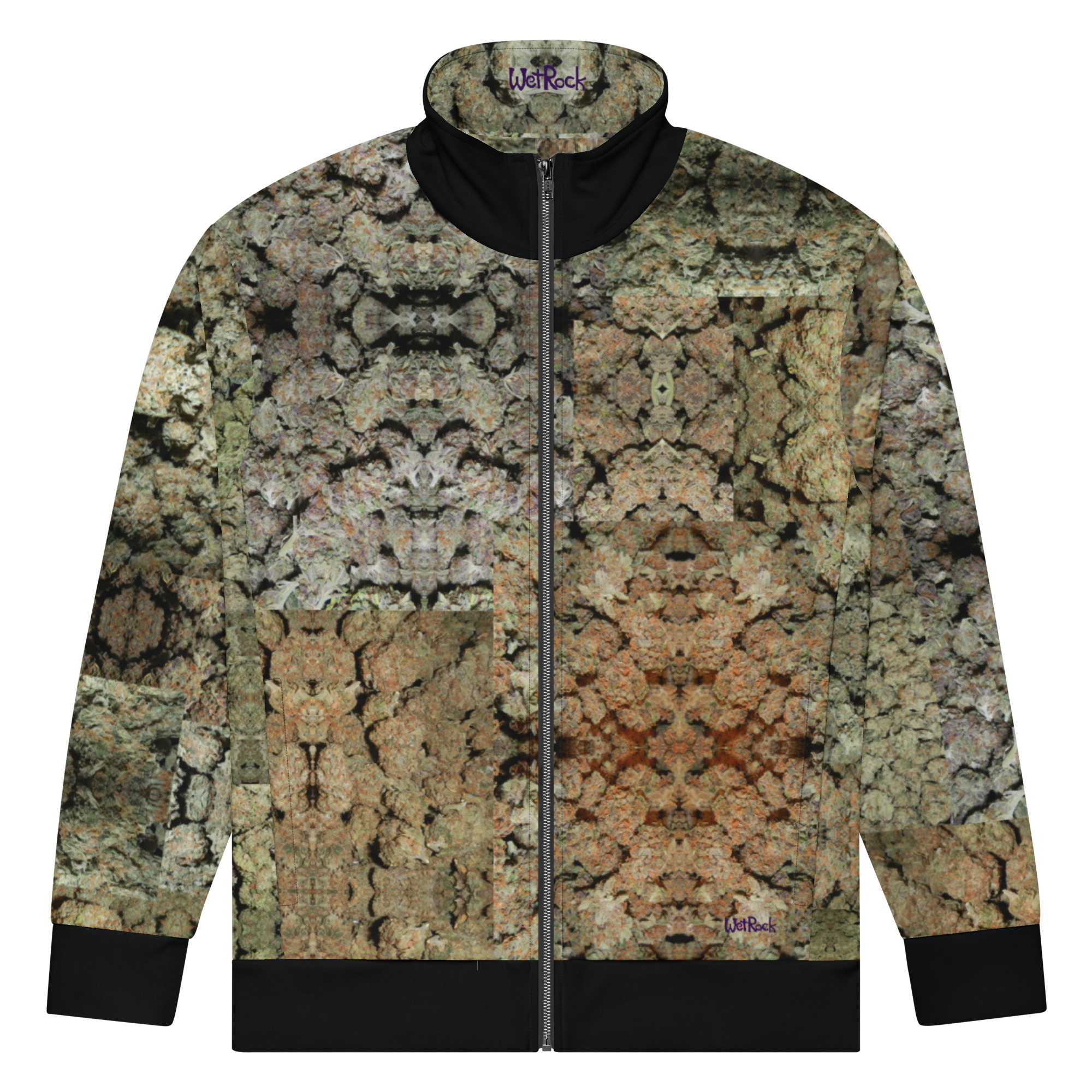 NW Nugz “Green Buds” Photo-Mosaic Unisex Track Jacket w Black Details - Image 4