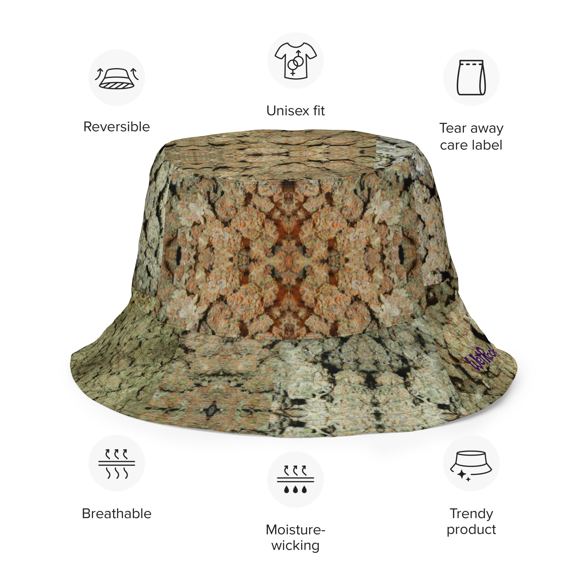 NW Nugz “Green Buds” Photo-Mosaics Reversible bucket hat. Dried Flower Art - Image 6