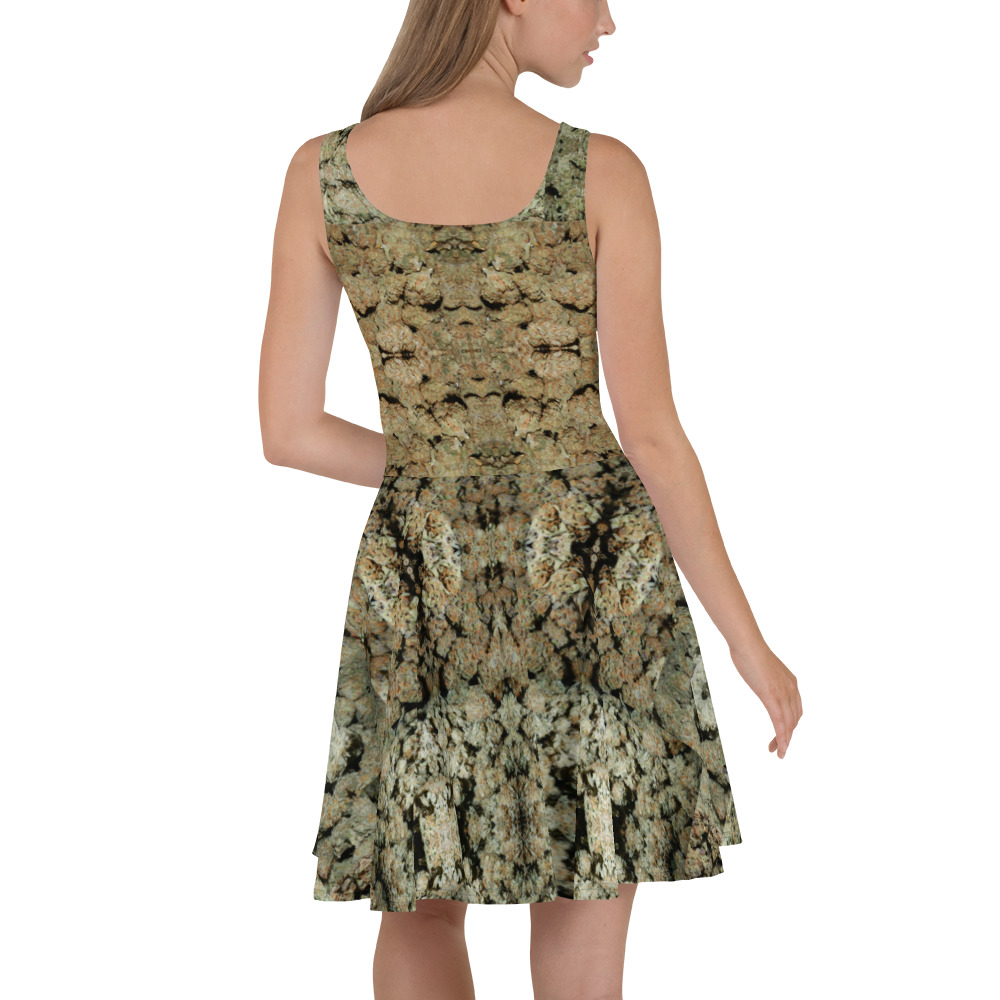 NW Nugz “Green Buds” Mirror-Images Skater Dress. Photo-Mosaic Dried Flower Art - Image 3