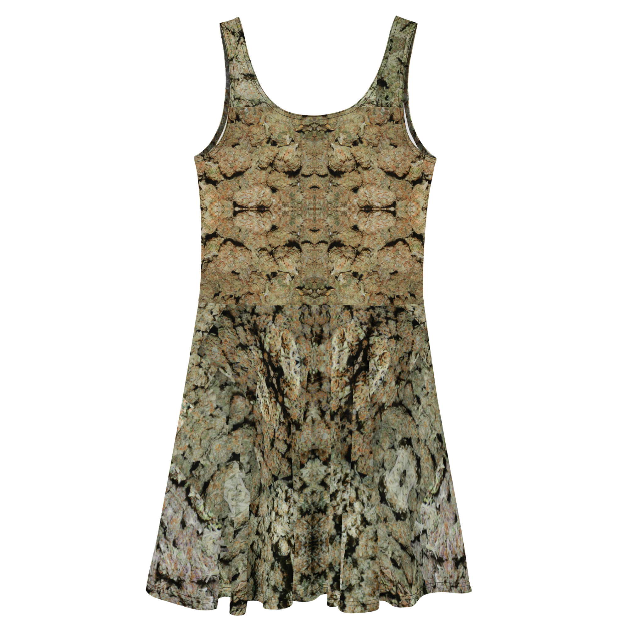 NW Nugz “Green Buds” Mirror-Images Skater Dress. Photo-Mosaic Dried Flower Art - Image 4