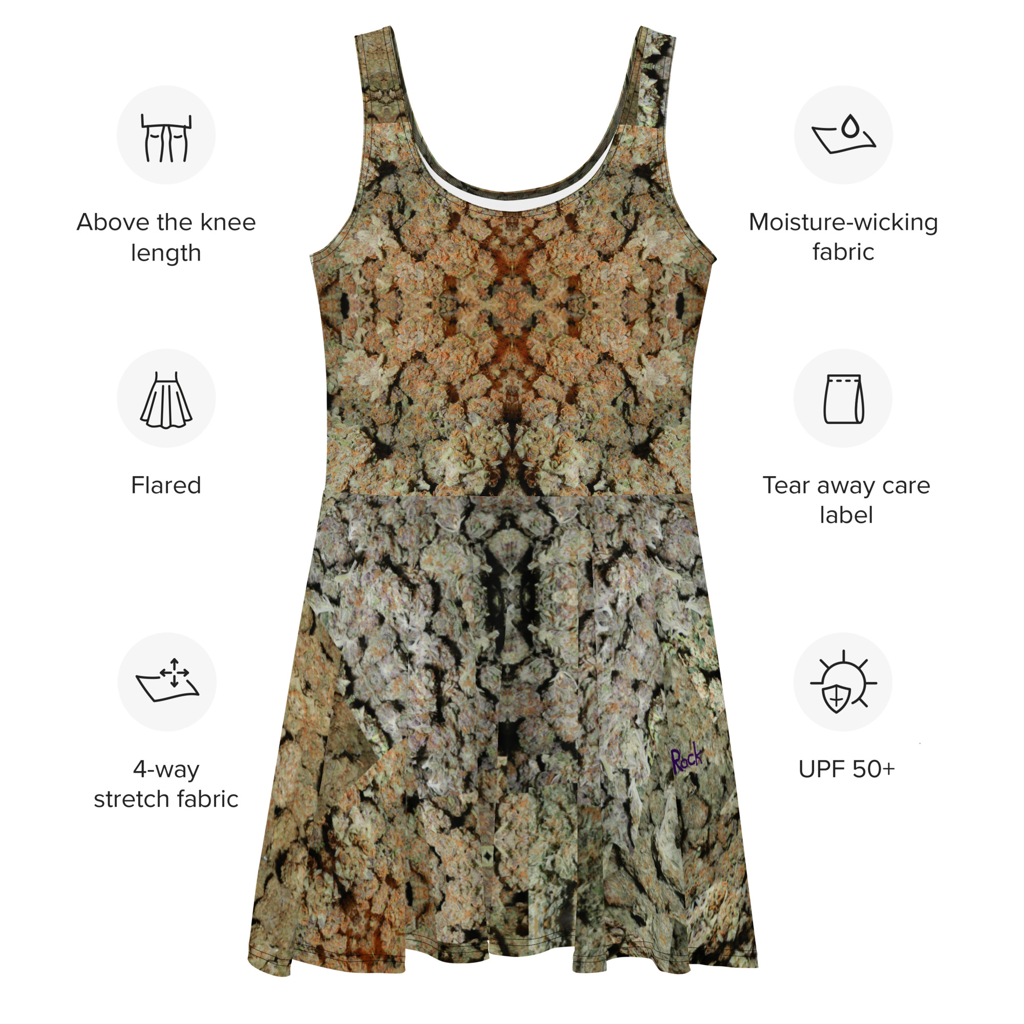 NW Nugz “Green Buds” Mirror-Images Skater Dress. Photo-Mosaic Dried Flower Art - Image 5