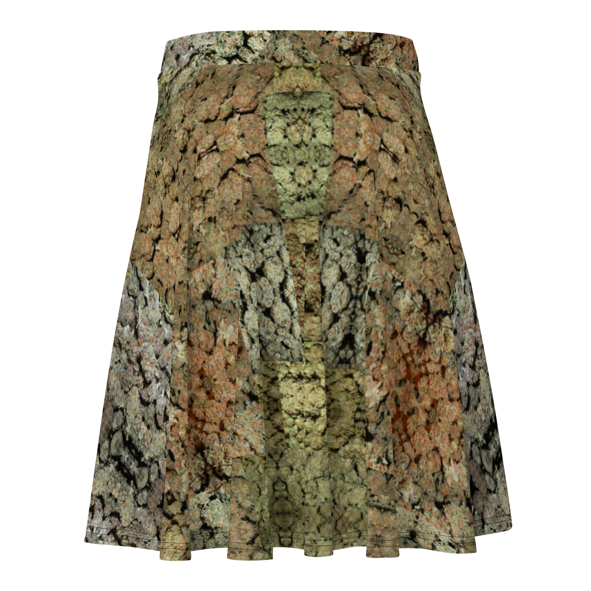 NW Nugz “Green Buds” Mirror-Images Skater Skirt. Photo-Mosaic Dried Flower Art - Image 3