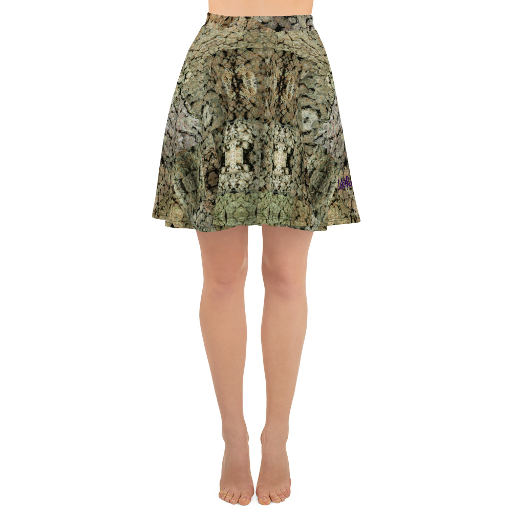 NW Nugz “Green Buds” Mirror-Images Skater Skirt. Photo-Mosaic Dried Flower Art - Image 2