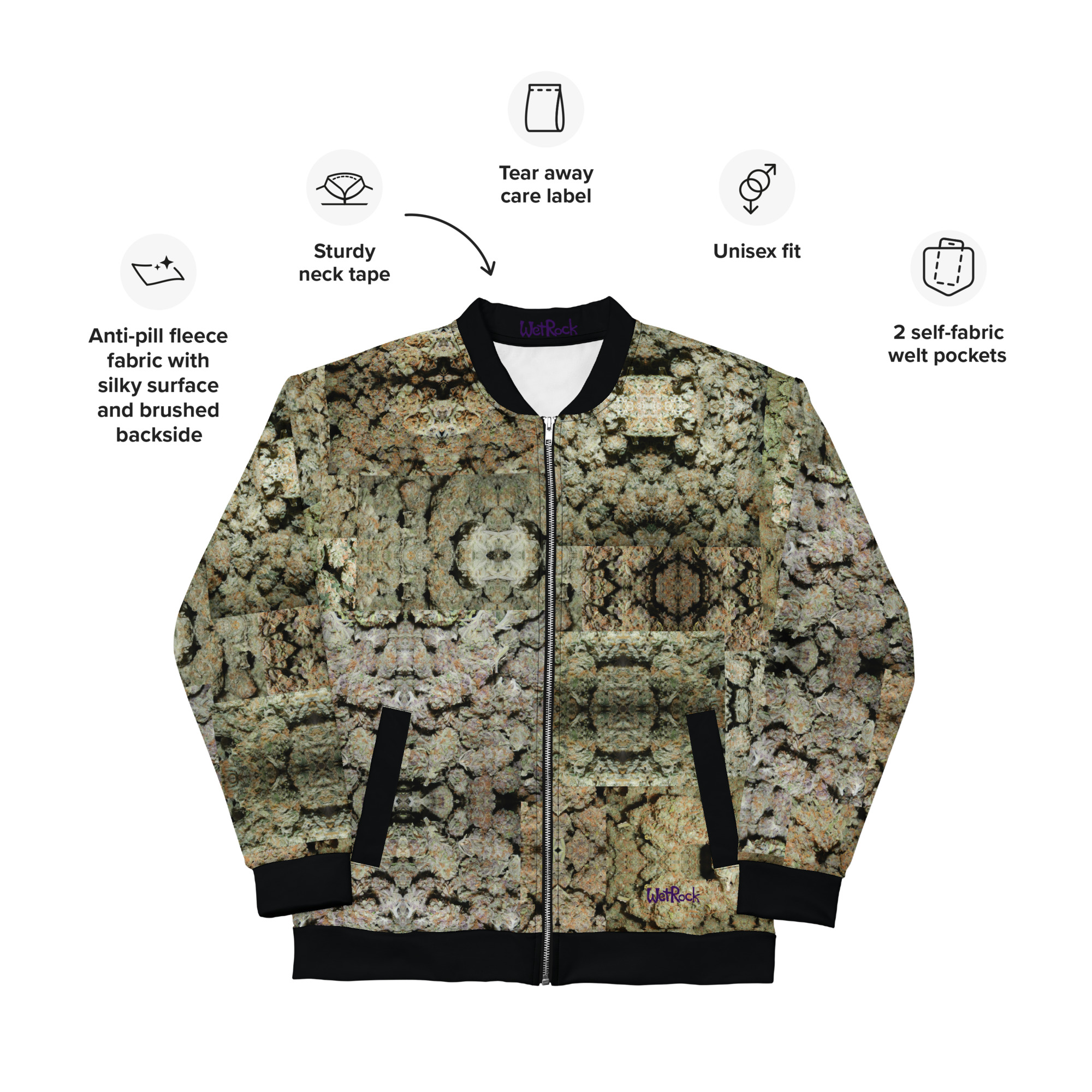 NW Nugz “Green Buds” Unisex Bomber Jacket XS – 3XL. Photo-Mosaic Dried Flower Art - Image 8