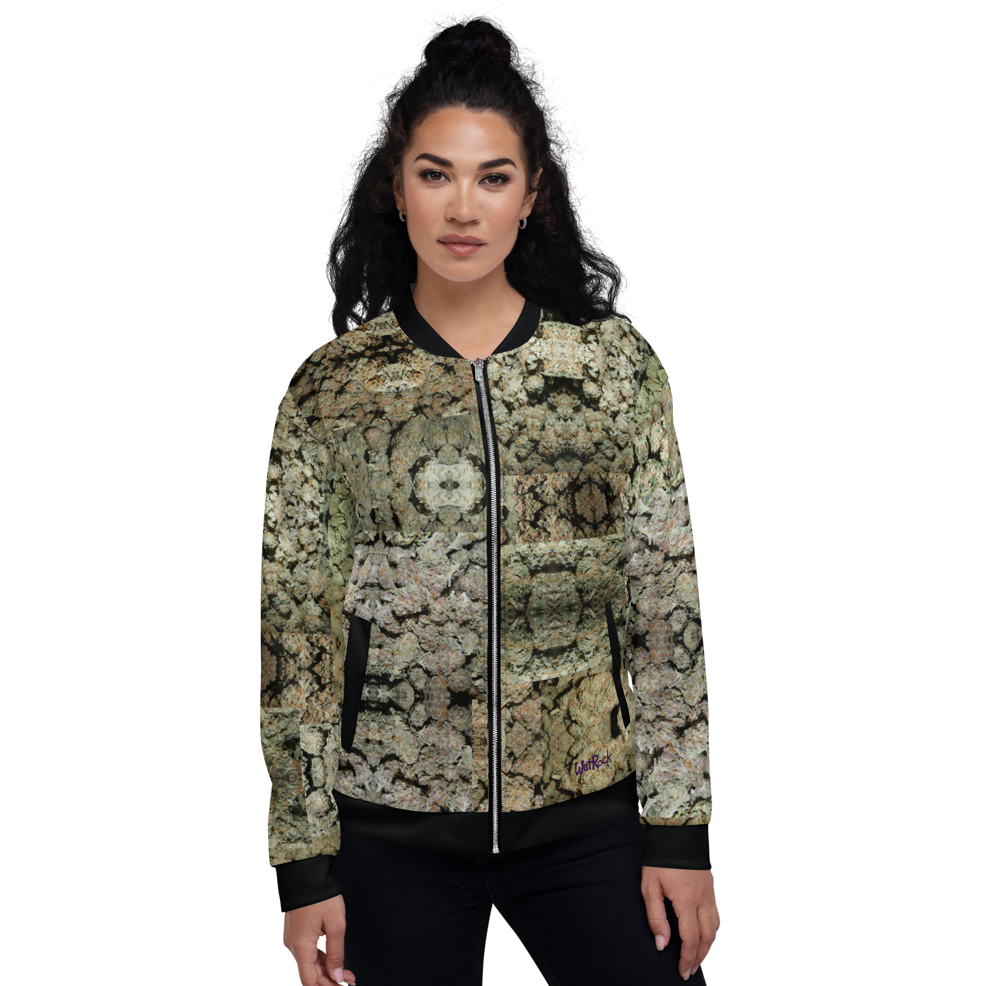 NW Nugz “Green Buds” Unisex Bomber Jacket XS – 3XL. Photo-Mosaic Dried Flower Art - Image 5