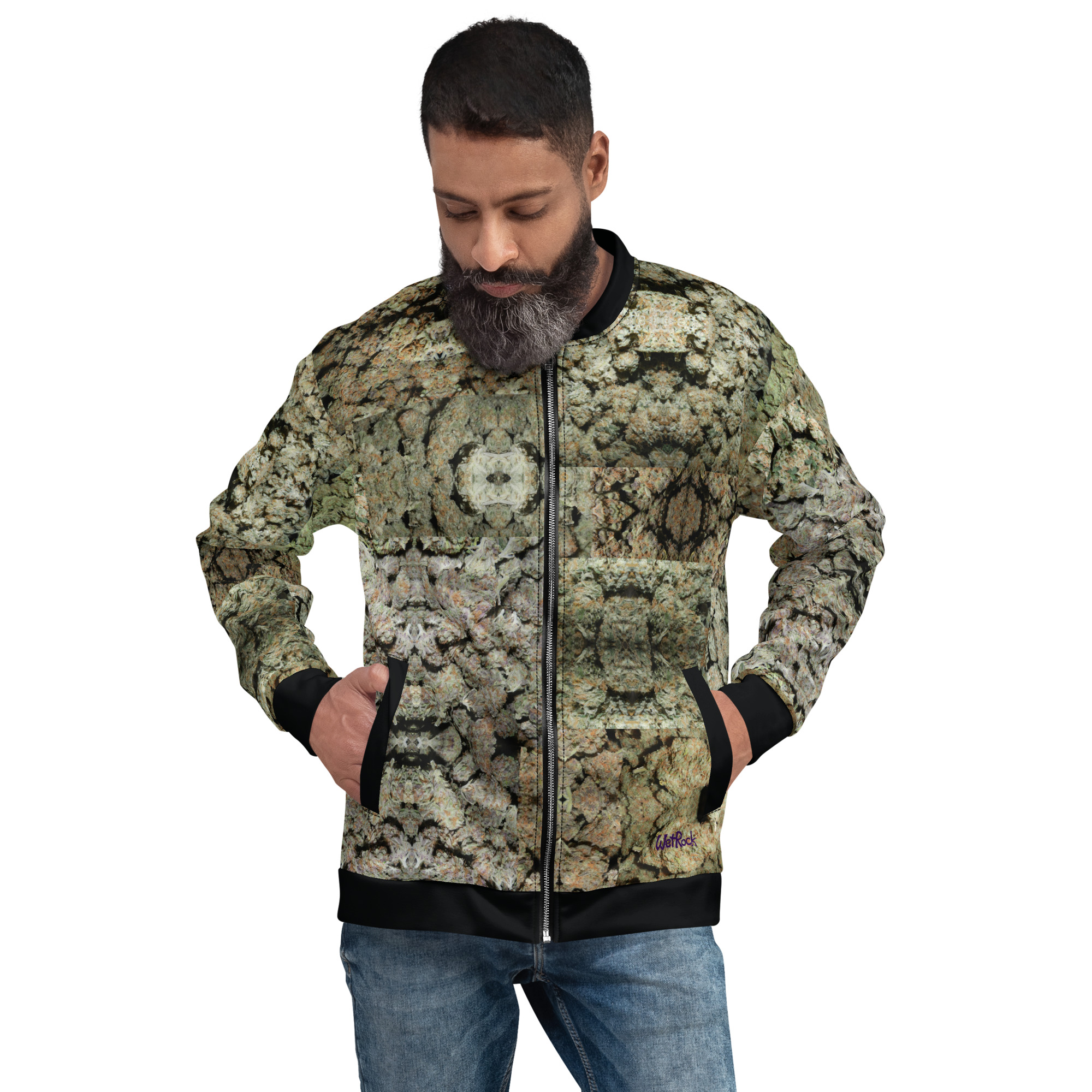 NW Nugz “Green Buds” Unisex Bomber Jacket XS – 3XL. Photo-Mosaic Dried Flower Art - Image 4