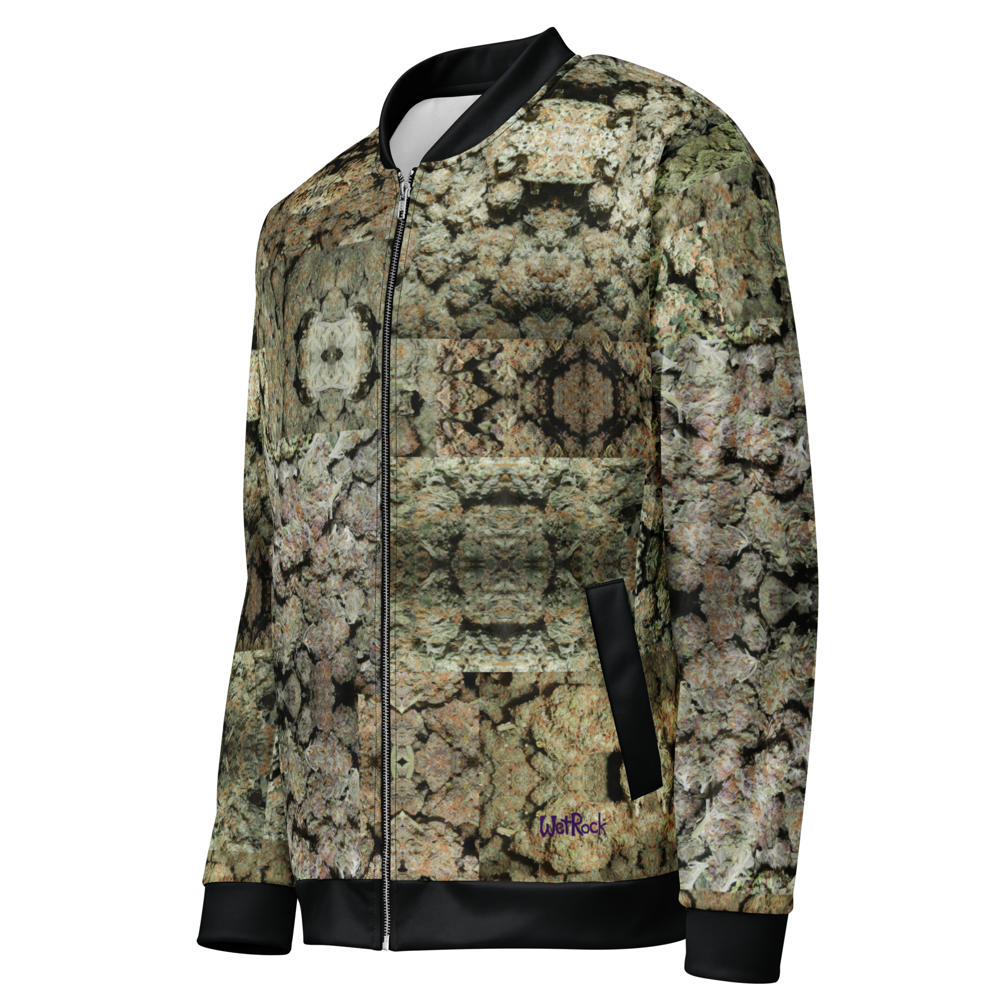 NW Nugz “Green Buds” Unisex Bomber Jacket XS – 3XL. Photo-Mosaic Dried Flower Art