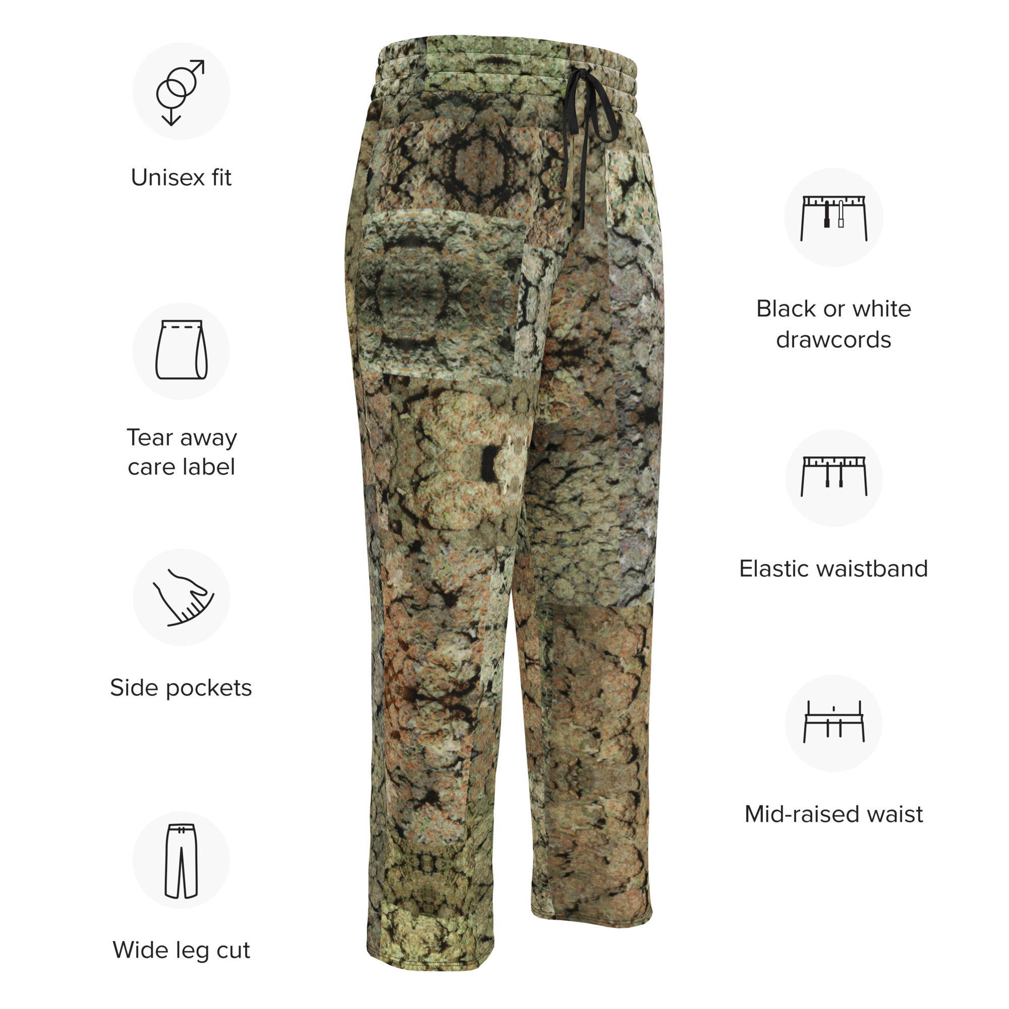NW Nugz “Green Buds” Photo-Mosaic Wide-leg joggers. Dried Flower Art - Image 2