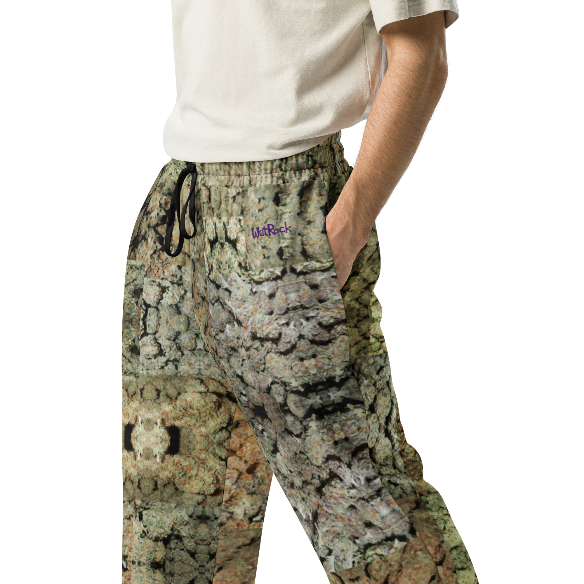 NW Nugz “Green Buds” Photo-Mosaic Wide-leg joggers. Dried Flower Art - Image 3