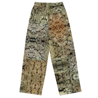 NW Nugz “Green Buds” Photo-Mosaic unisex wide-leg pants. Dried Flower Art
