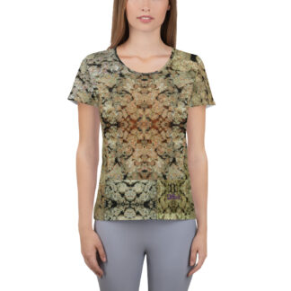 NW Nugz “Green Buds” Women's Athletic T-shirt XS-3XL. Mirror-Image Photo-Mosaic Dried-Flower Art