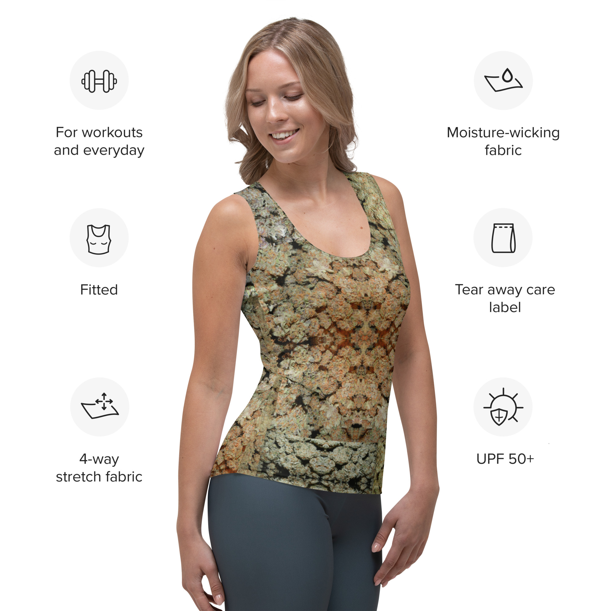 NW Nugz “Green Buds” Women's Tank Top. XS – XL Mirror-Image Photo-Mosaic Dried-Flower Art - Image 3