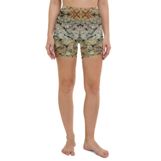 NW Nugz “Bud Face” with black Marijuana-Flower Yoga Shorts. “420” Dried Flower Art