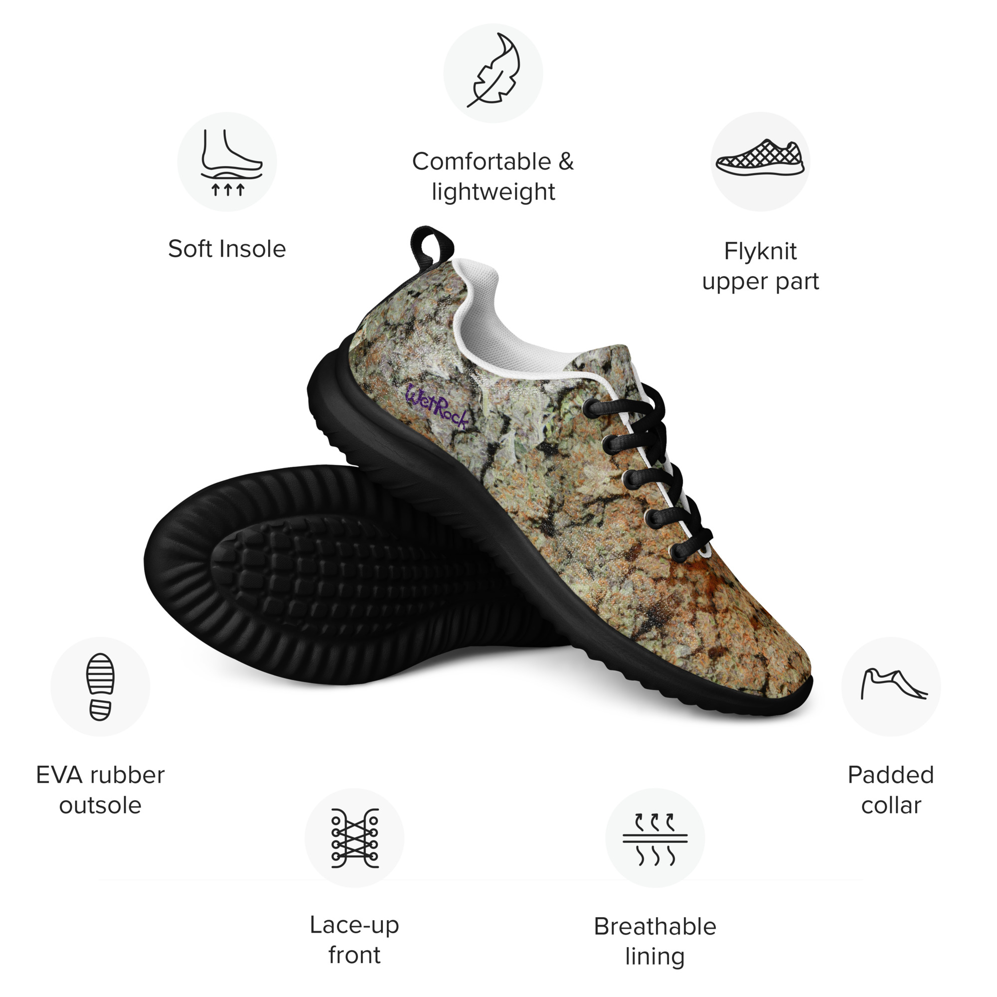 NW Nugz “Green Buds” Design “1M” on Men’s athletic shoes. Photo-Mosaic Dry-Flower Art - Image 3