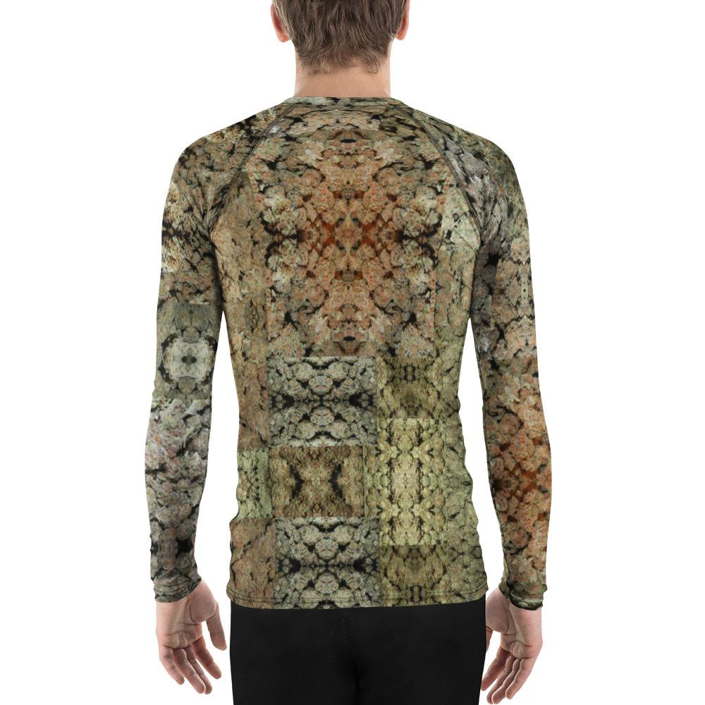Men's NW Nugz “Green Buds” Stretchy Rash Guard. Photo-Mosaic Dried-Flower-Bud Art - Image 2