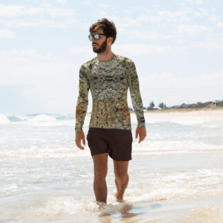 Men's NW Nugz “Green Buds” Stretchy Rash Guard. Photo-Mosaic Dried-Flower-Bud Art