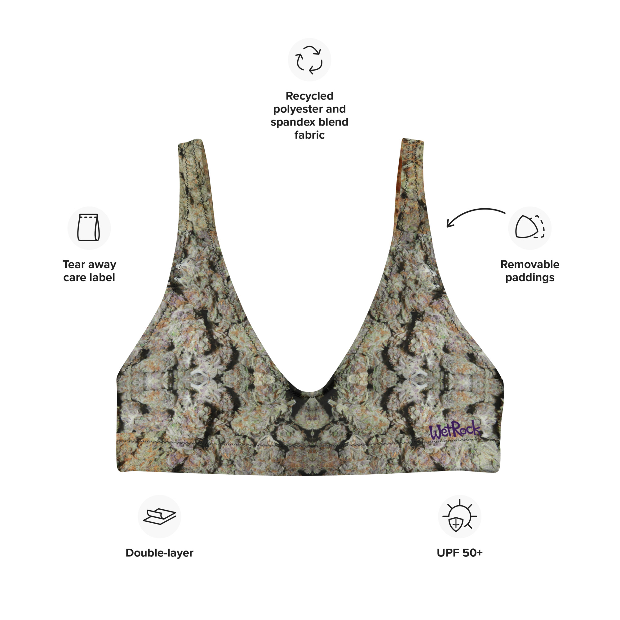 NW Nugz “Purple Buds” Recycled Padded bikini Top covered in Dried-Flower-Bud Art - Image 2