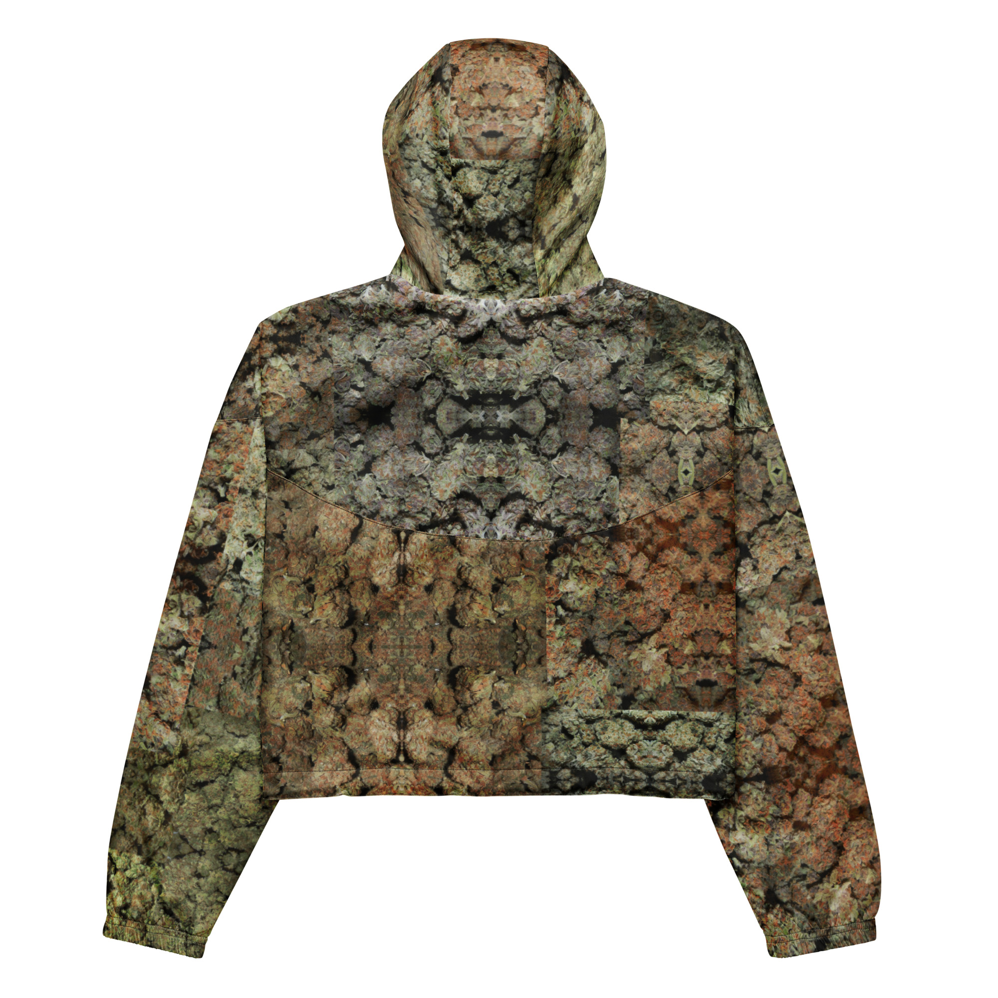 NW Nugz “Green Buds” Women’s cropped windbreaker. Photo-Mosaic Dried-Flower-Bud Art - Image 4