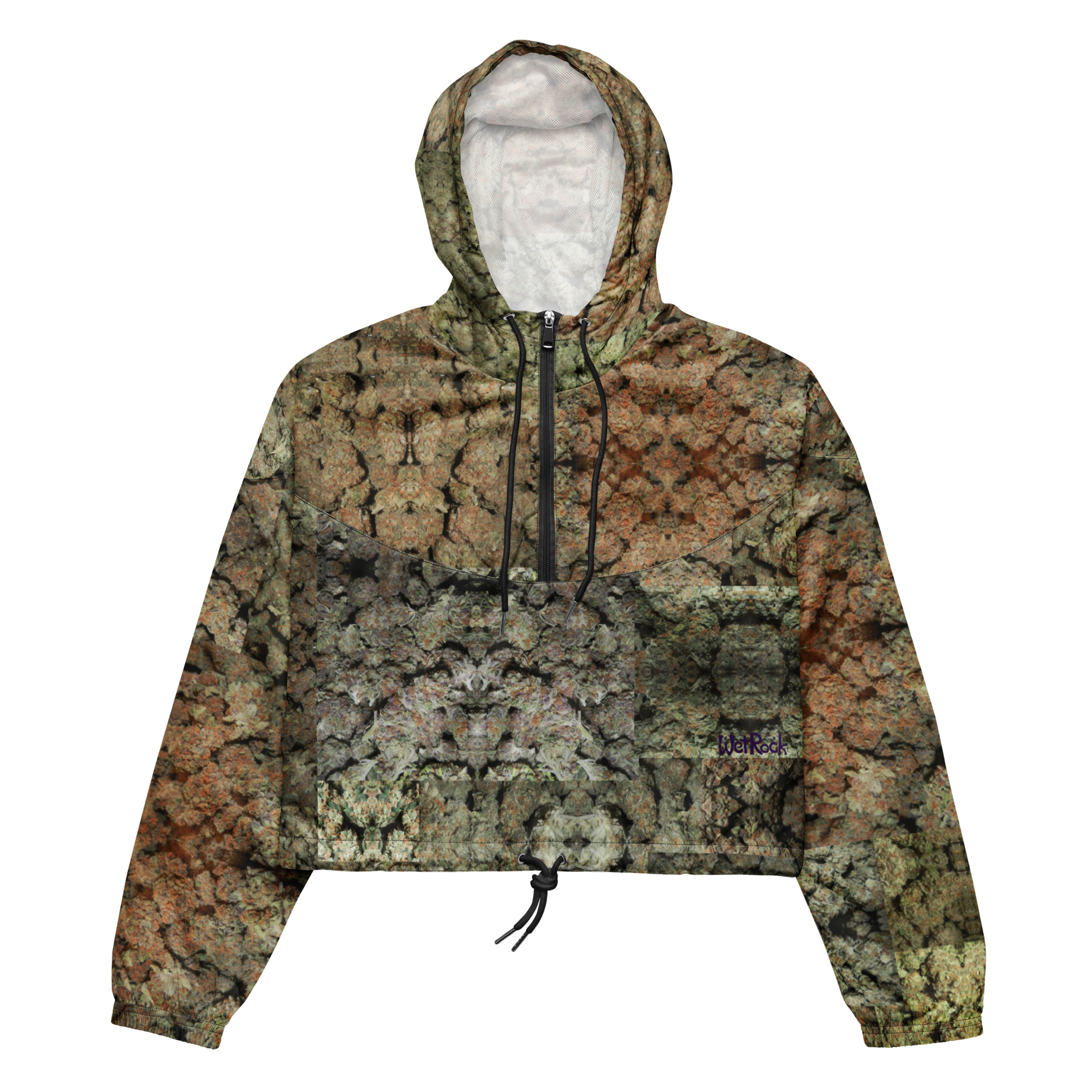 NW Nugz “Green Buds” Women’s cropped windbreaker. Photo-Mosaic Dried-Flower-Bud Art - Image 3