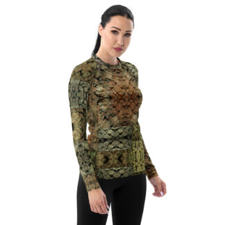 Women's NW Nugz “Green Buds” Stretchy Rash Guard. Photo-Mosaic Dried-Flower-Bud Art