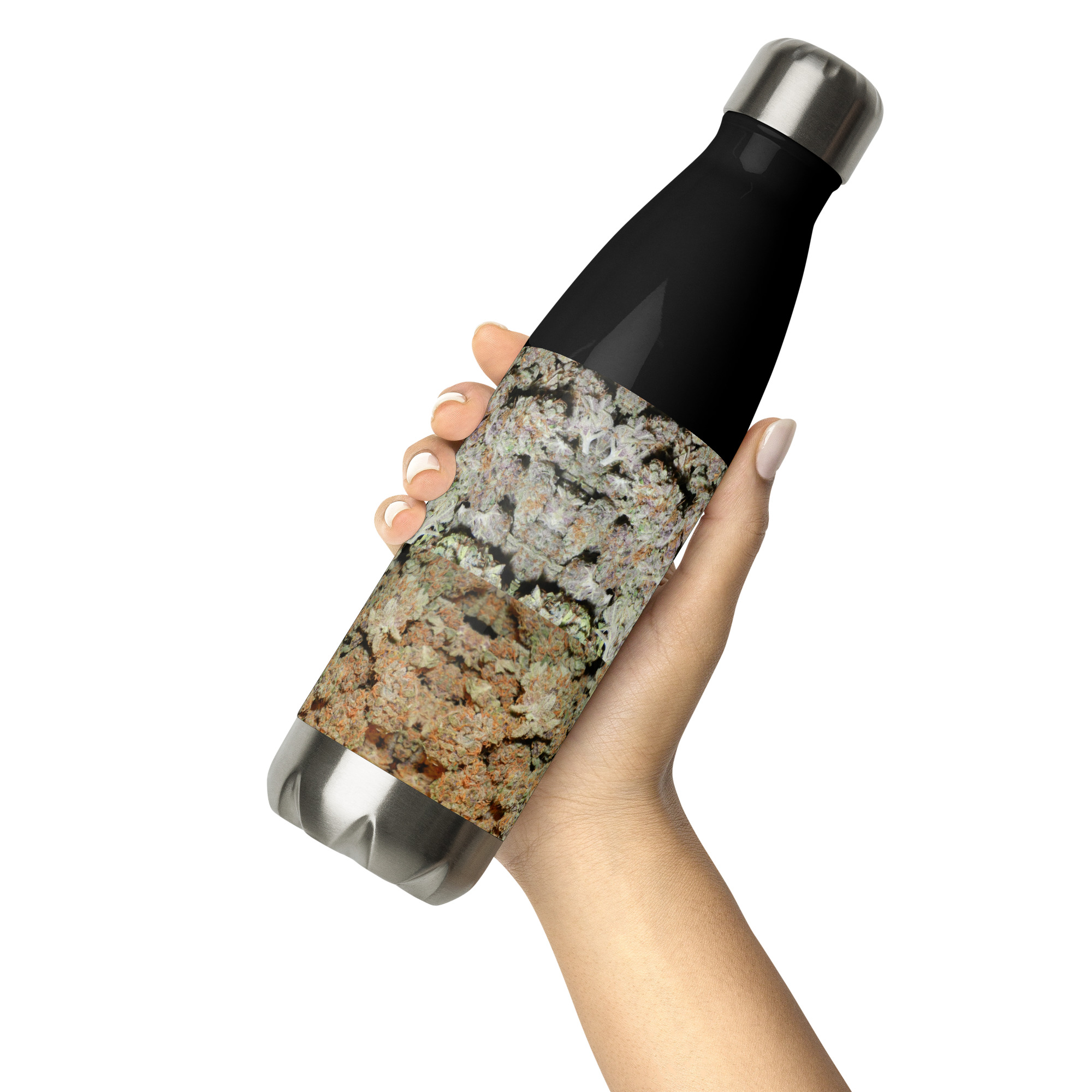 NW Nugz “Bud Face” design Stainless-steel water bottle. Photo-Mosaic Dried-Flower-Bud Art - Image 6