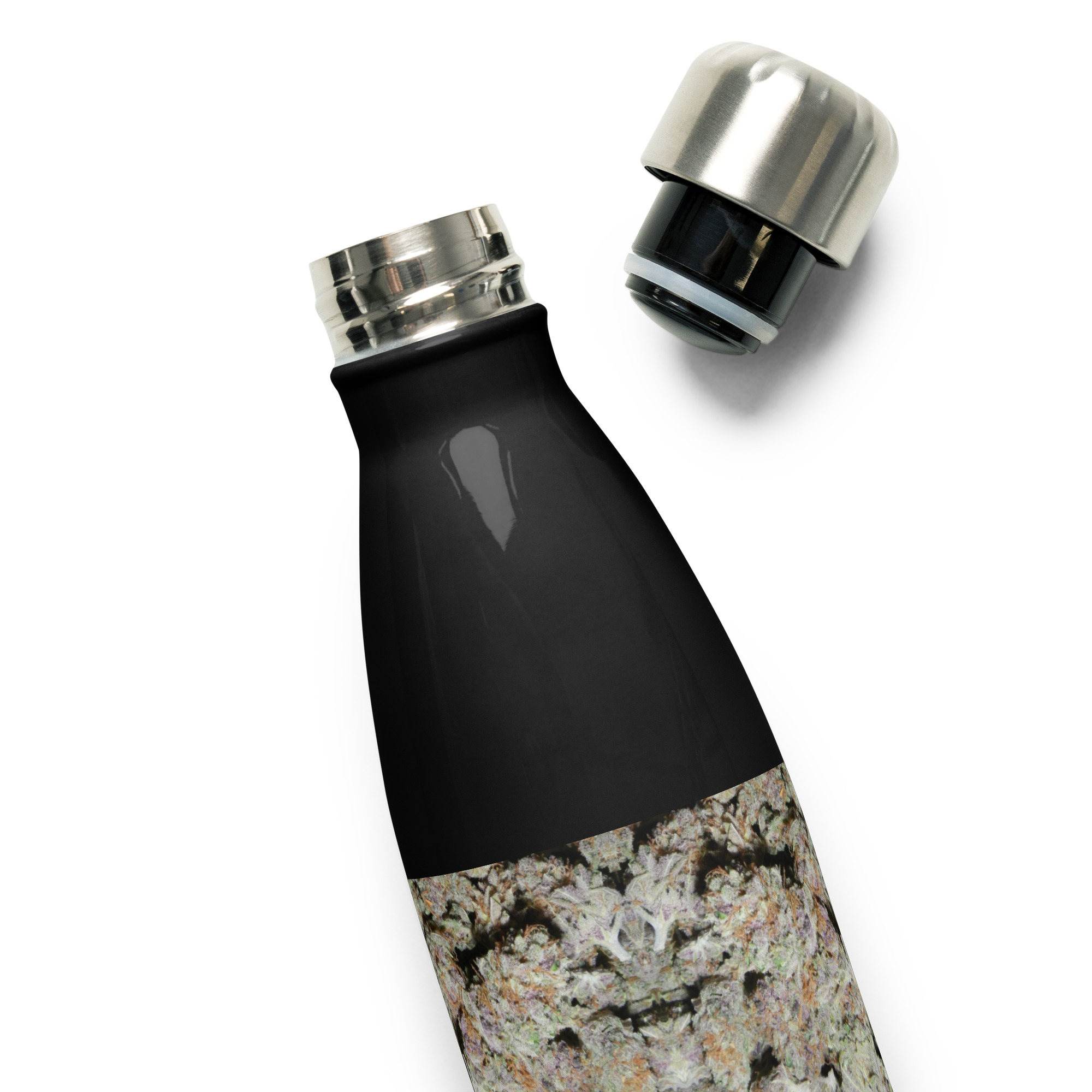 NW Nugz “Bud Face” design Stainless-steel water bottle. Photo-Mosaic Dried-Flower-Bud Art - Image 2