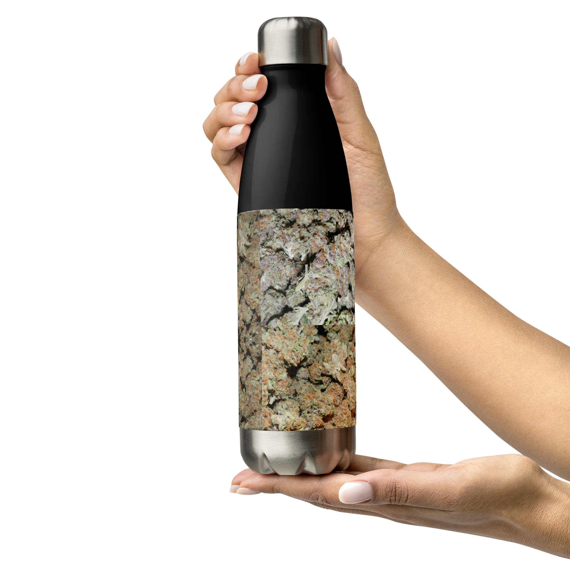 NW Nugz “Bud Face” design Stainless-steel water bottle. Photo-Mosaic Dried-Flower-Bud Art - Image 4
