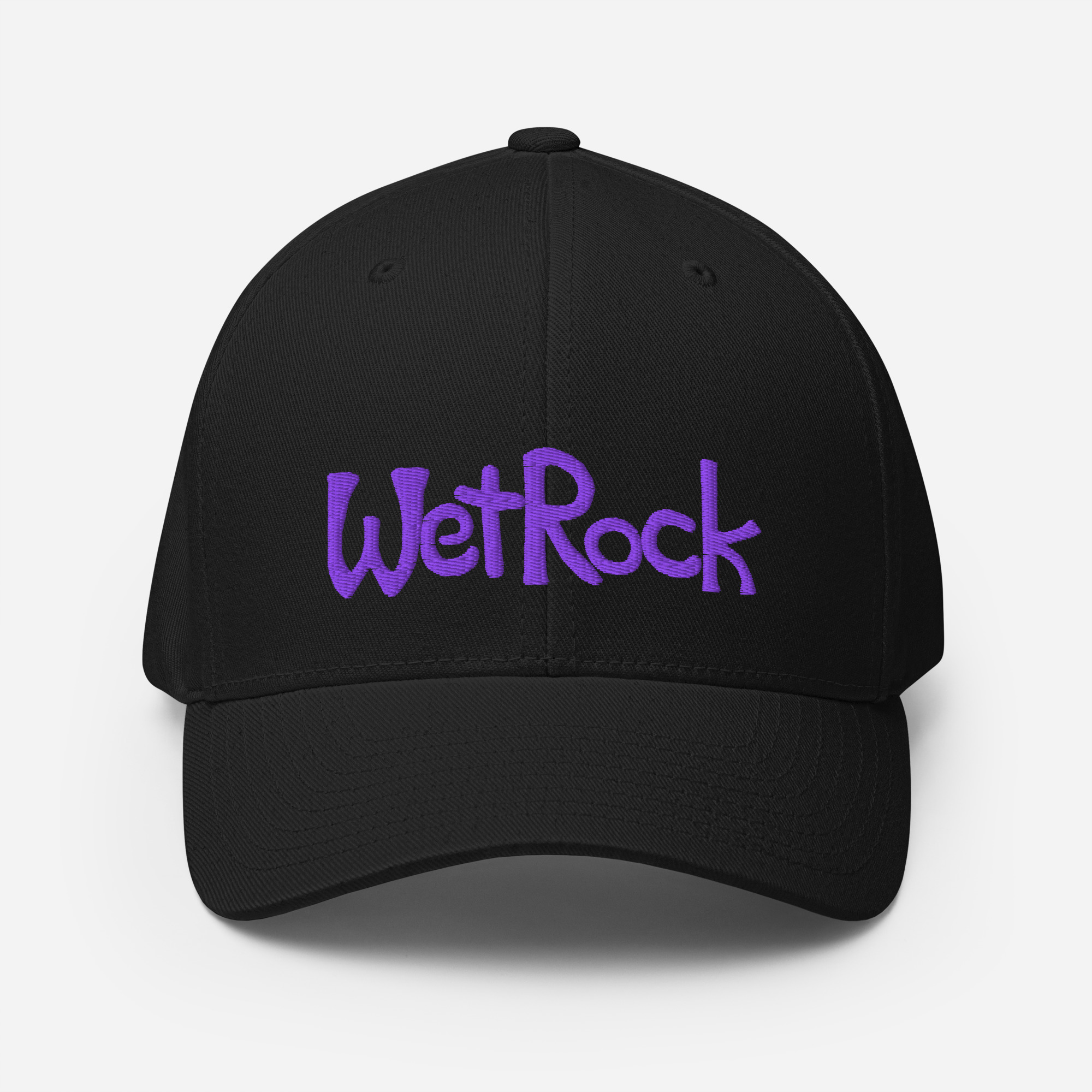 Embroidered Twill Cap. Purple “WetRock” Logo. Structured (stiff front to hold it’s shape)